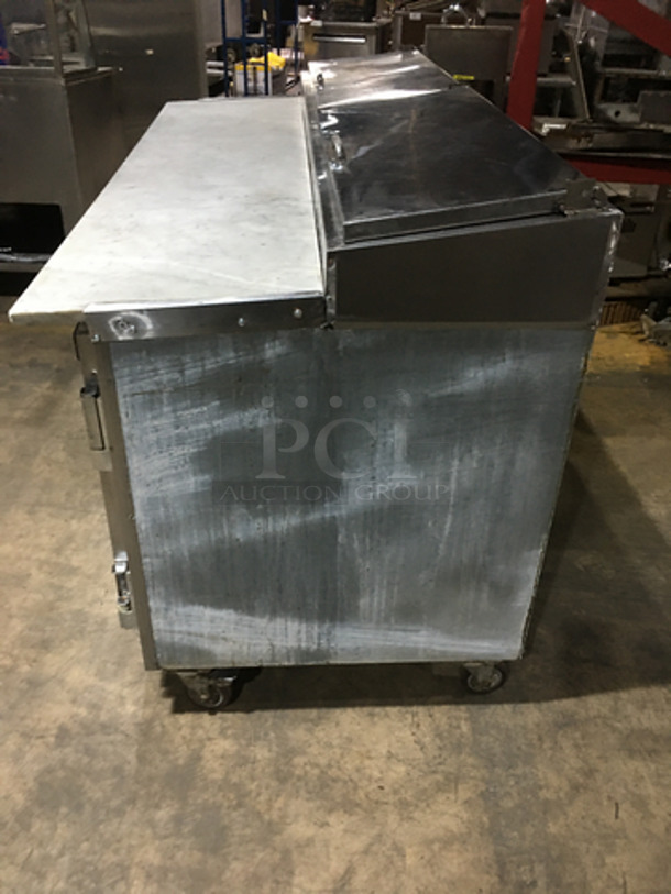 Leader Commercial Refrigerated Marble Top Pizza Prep Table! With 3 Door Underneath Storage Space! Model PT72 Serial PT043536! 115V 1Phase! On Casters! - Image 3 of 9