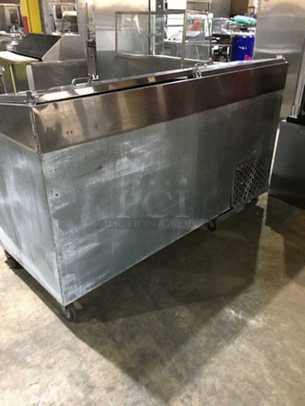Leader Commercial Refrigerated Marble Top Pizza Prep Table! With 3 Door Underneath Storage Space! Model PT72 Serial PT043536! 115V 1Phase! On Casters! - Image 4 of 9
