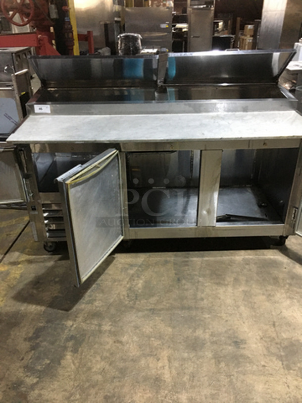 Leader Commercial Refrigerated Marble Top Pizza Prep Table! With 3 Door Underneath Storage Space! Model PT72 Serial PT043536! 115V 1Phase! On Casters! - Image 5 of 9