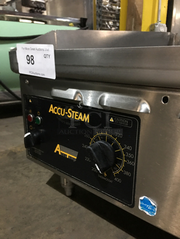 Accutemp Commercial Countertop Natural Gas Powered Flat Griddle! Accu-Steam Series! With Back & Side Splashes! All Stainless Steel! Model GGF1201A2400 Serial 11735! 120V 1Phase! On Legs! - Image 6 of 9