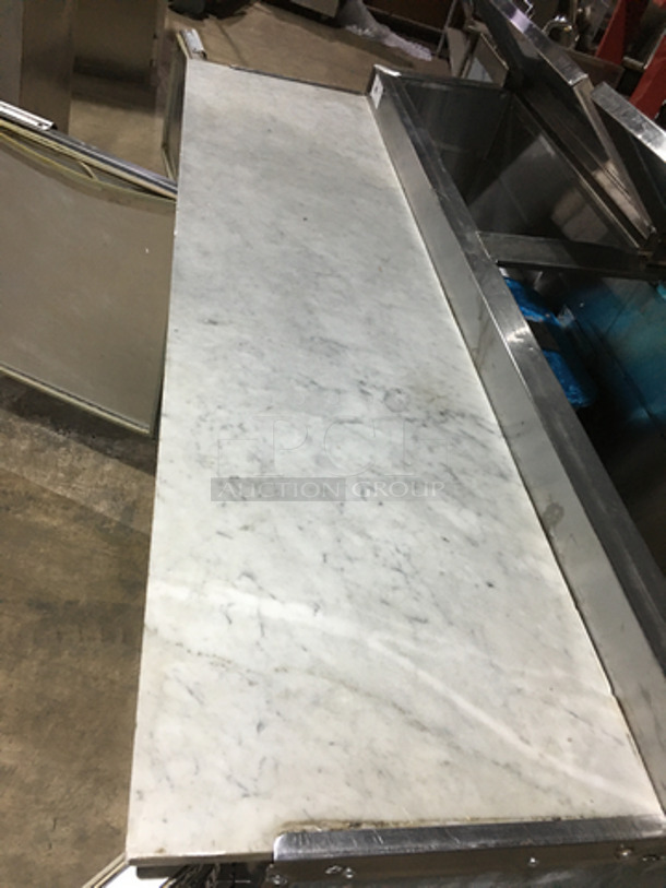 Leader Commercial Refrigerated Marble Top Pizza Prep Table! With 3 Door Underneath Storage Space! Model PT72 Serial PT043536! 115V 1Phase! On Casters! - Image 8 of 9