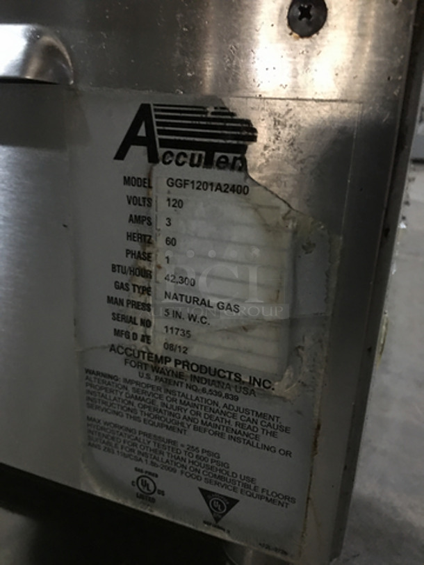 Accutemp Commercial Countertop Natural Gas Powered Flat Griddle! Accu-Steam Series! With Back & Side Splashes! All Stainless Steel! Model GGF1201A2400 Serial 11735! 120V 1Phase! On Legs! - Image 7 of 9