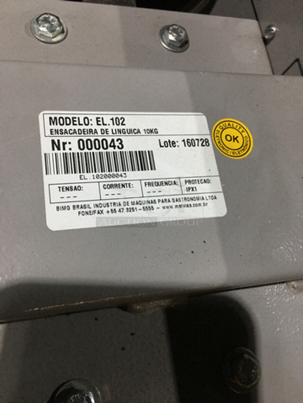 Bimg Commercial Floor Style Sausage Stuffer! All Stainless Steel! Model EL.102 Serial 000043! - Image 8 of 9
