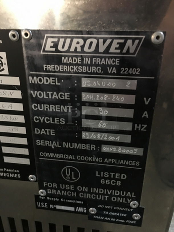 Euroven Commercial Electric Powered Combi Convection Oven! With View Through Door! All Stainless Steel! Model US04UNO2 Serial 04US80009! 208V 3Phase!
 - Image 7 of 8
