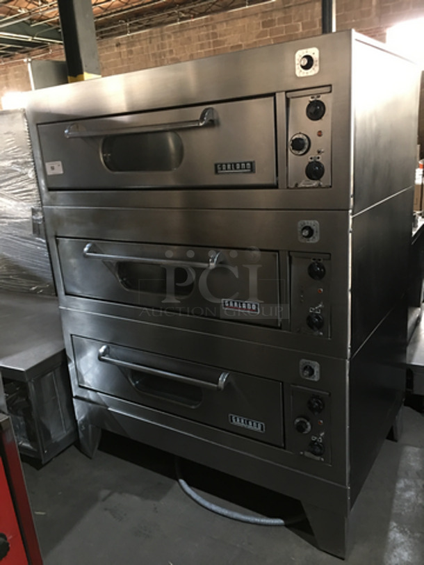 AMAZING! Garland Commercial Electric Powered 3 Tier Pizza Oven! With View Through Doors! All Stainless Steel! On Legs! 3 X Your Bid! Makes One Unit! - Image 1 of 10