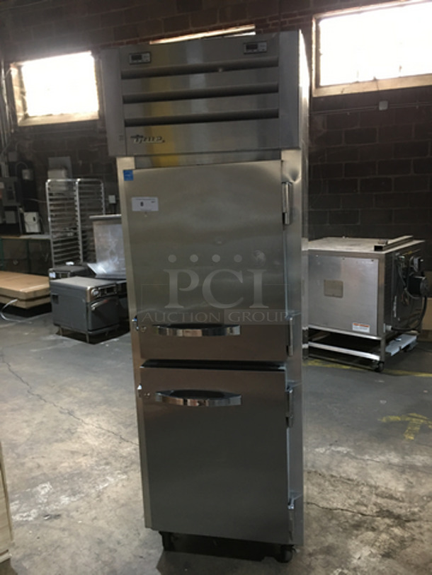Sweet! 2015 Late Model! True Commercial Reach In Refrigerator/Freezer Combo! With 2 Half Doors! All Stainless Steel! Model STG1DT2HS Serial 8612693! 115V 1Phase! On Casters! Works Great! - Image 1 of 10
