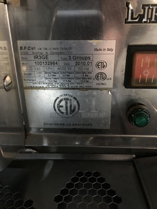 AMAZING! 2010 Danesi 3 Group Counter Top Espresso Machine! Model IR3GE Serial 100132984! 220V 1Phase! - Image 8 of 9