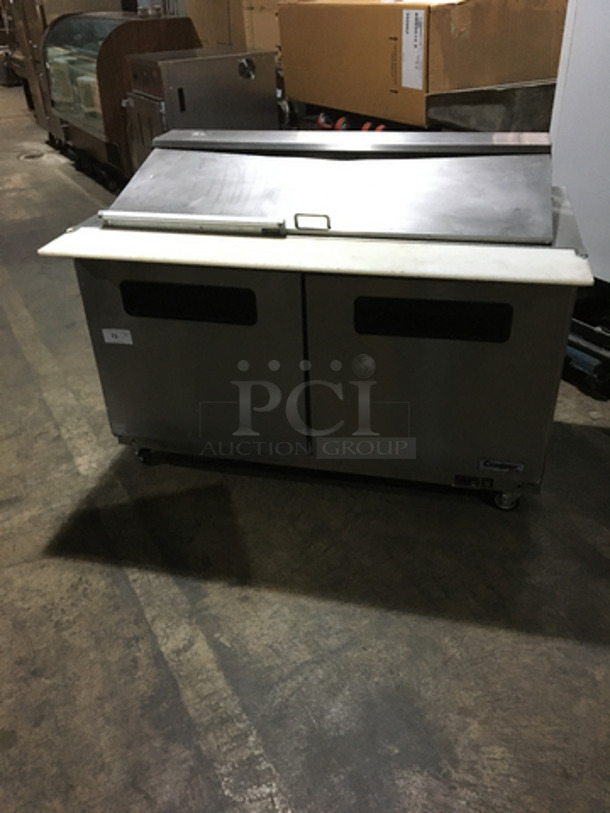 Centaur Commercial Refrigerated Sandwich Prep Table! With Underneath Storage Space! With Commercial Cutting Board! All Stainless Steel! Model CST6024 Serial 1101CENH00322! 115V 1Phase! On Casters!