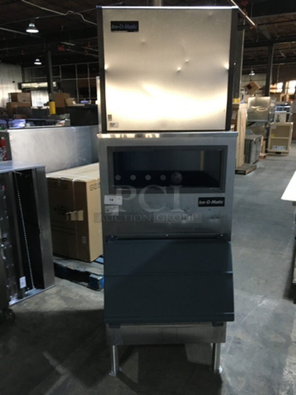 Ice-O-Matic Commercial Ice Making Machine! On Ice Bin Model B70030 Serial J0481518316! All Stainless Steel Body! Ice Machine Model ICE1006HW3 Serial 11031280012753! 208/230V 1Phase! On Legs! 2 X Your Bid! Makes One Unit!