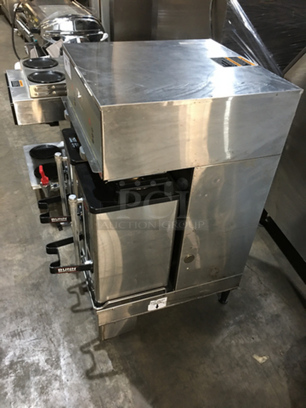 Bunn Commercial Countertop Dual Coffee Brewing Machine! With Hot Water Dispenser! With Beverage Holders/Dispensers! All Stainless Steel Body! Model DUALSHDBC Serial DUAL116017! 120/208V 1Phase! On Legs!
 - Image 2 of 7