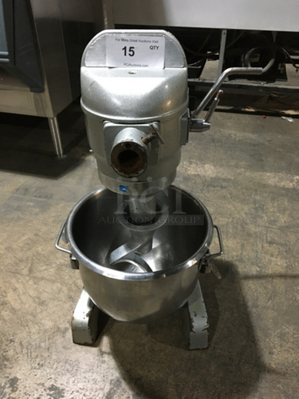Spar Commercial 20 Quart Planetary Mixer! All Stainless Steel! With Bowl! With Dough Hook, Whip, & Paddle Attachments! Model 7MXJ Serial 0306239! 110V 1Phase!