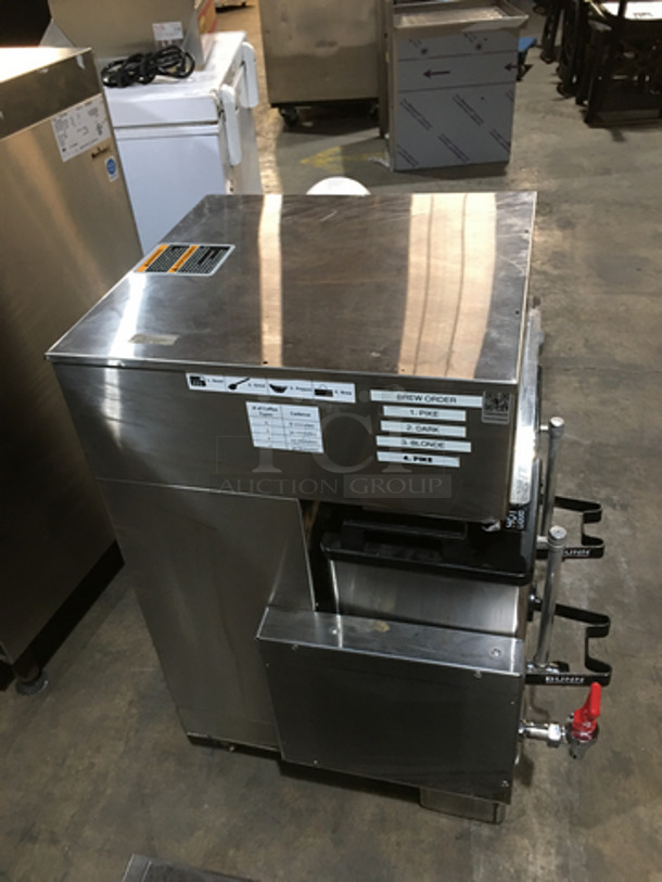 Bunn Commercial Countertop Dual Coffee Brewing Machine! With Hot Water Dispenser! With Beverage Holders/Dispensers! All Stainless Steel Body! Model DUALSHDBC Serial DUAL116017! 120/208V 1Phase! On Legs!
 - Image 3 of 7
