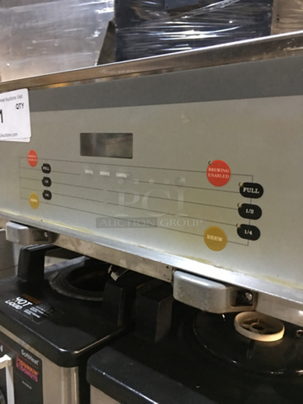 Bunn Commercial Countertop Dual Coffee Brewing Machine! With Hot Water Dispenser! With Beverage Holders/Dispensers! All Stainless Steel Body! Model DUALSHDBC Serial DUAL116017! 120/208V 1Phase! On Legs!
 - Image 5 of 7