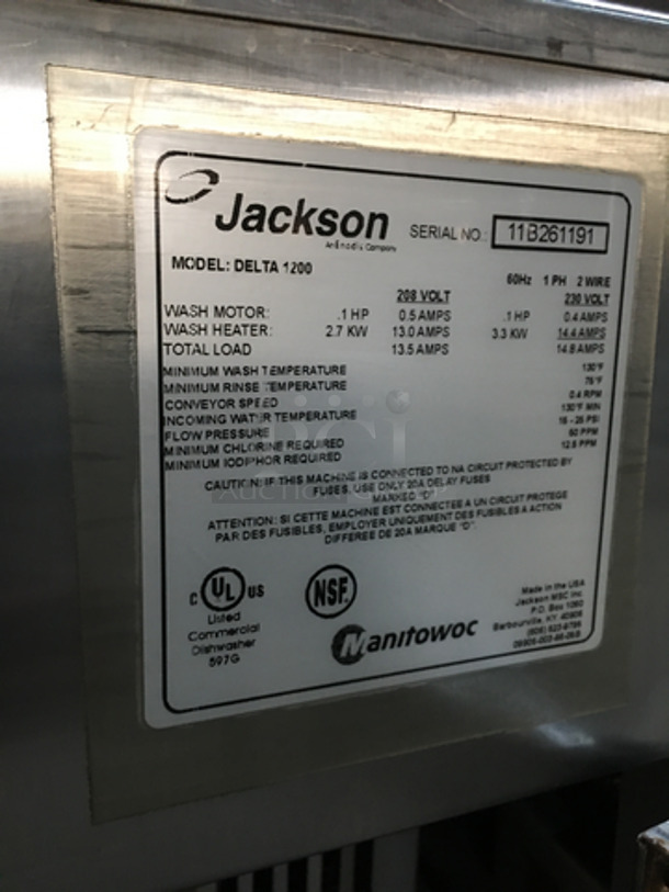 Jackson Commercial Under The Counter Glass Washer! All Stainless Steel! Model DELTA1200 Serial 11B261191! 208/230V 1Phase! - Image 8 of 9