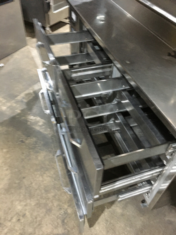 All Stainless Steel Refrigerated Pizza Prep Table/Bain Marie! With 2 Tier Overhead Shelf! With 6 Drawers Underneath! All Stainless Steel! On Casters! - Image 5 of 8