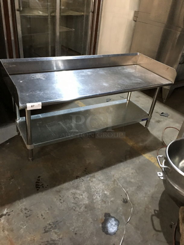 L & J Commercial Work/Prep Table! With Underneath Storage Space! With Back & Side Splashes! All Stainless Steel! On Legs!