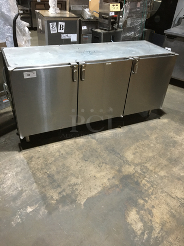 Glastender Commercial Refrigerated 3 Door Bar Back! All Stainless Steel! Model LP72L6SN Serial 404169479N! 120V 1Phase! Remote Compressor/No Compressor! On Legs!