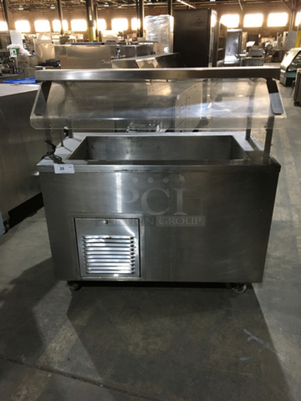 Precision All Stainless Steel Refrigerated Cold Pan/Salad Bar Island! With Sneeze Guard! 115V 1 Phase! On Commercial Casters!