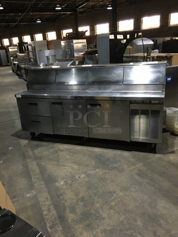 Delfield Commercial Refrigerated Pizza Prep/Mega Top Sandwich/Salad Prep Table! With 2 Drawers Underneath! With 2 Door Underneath Storage Space! All Stainless Steel! On Casters! - Image 1 of 9