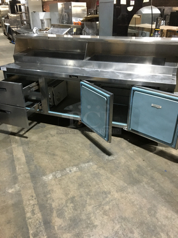 Delfield Commercial Refrigerated Pizza Prep/Mega Top Sandwich/Salad Prep Table! With 2 Drawers Underneath! With 2 Door Underneath Storage Space! All Stainless Steel! On Casters! - Image 5 of 9