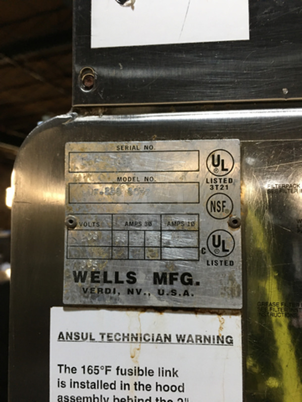 AMAZING! Wells Commercial Electric Powered Deep Fat Fryer! With Ventless Hood! All Stainless Steel! Model WVF886 Serial LAR1100! 208V! On Casters! - Image 9 of 10