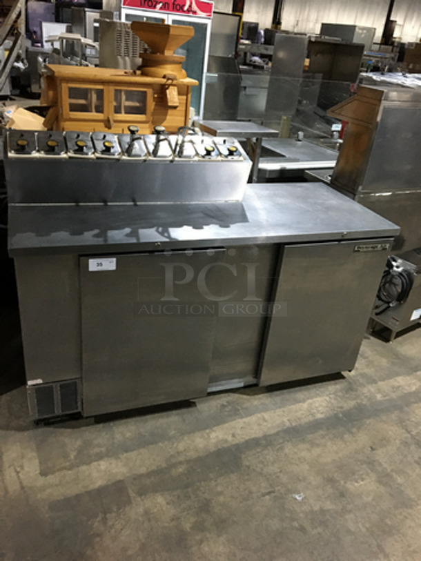 NICE! Beverage Air Commercial Refrigerated Work Top Station! With 2 Door Underneath Storage Space! With Cold Topping Rail! All Stainless Steel! Model MS681 Serial 6715397! 115V 1Phase!