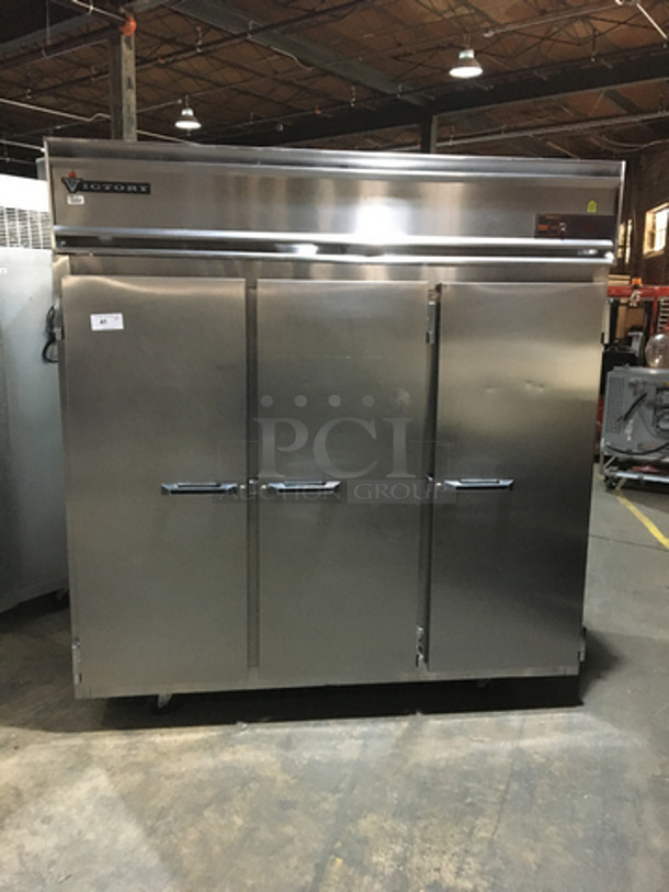 Victory Commercial 3 Door Reach In Freezer! All Stainless Steel! Model FS3DS7 Serial P9836I28! 208/230V 1Phase! On Casters!