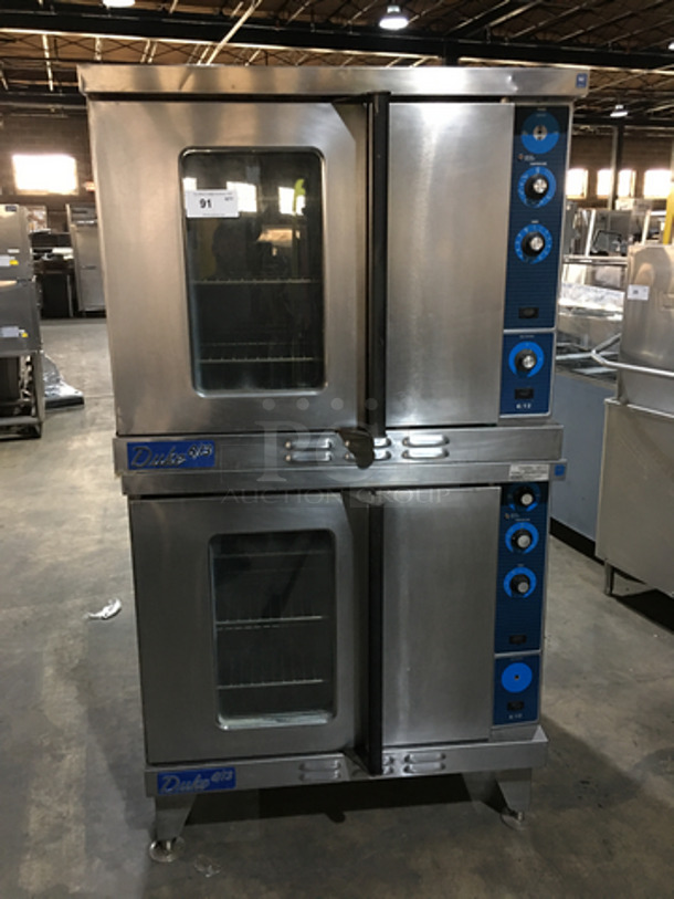 NICE! Duke Double Stacked Natural Gas Powered Heavy Duty Convection Oven! 6/13 Edition! With One View Through Door & One Solid Door! With Metal Racks! All Stainless Steel! On Legs! 2 X Your Bid! Makes One Unit!
