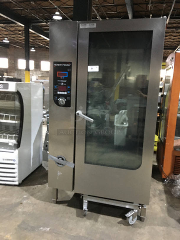 Henny Penny Commercial Natural Gas Powered Smart Combi Oven! With Roll In Rack! With View Through Door! All Stainless Steel! On Legs! Not Tested!