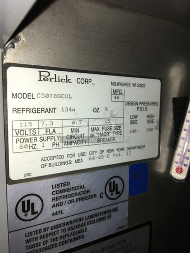 Perlick Commercial 3 Door Bar Back Cooler! Model C5078SCUL! 115V 1Phase! - Image 7 of 8