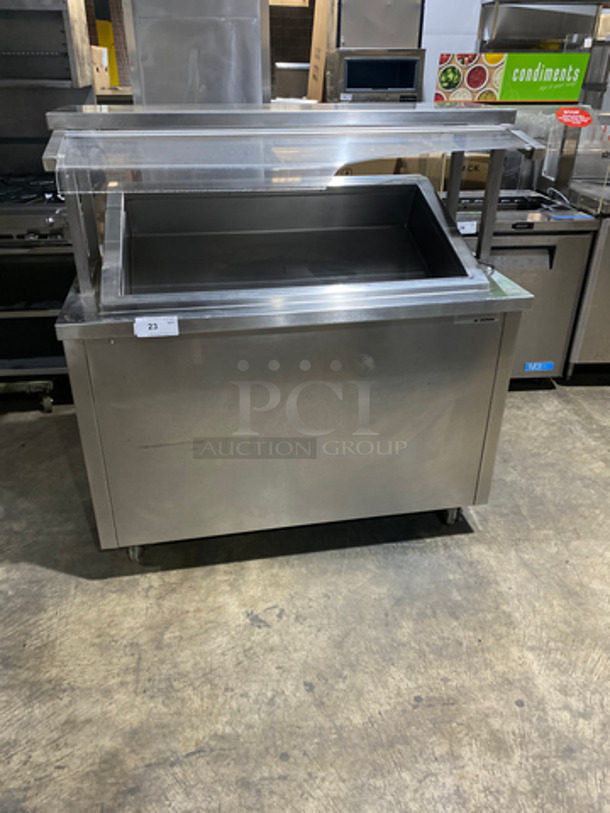 Delfield Commercial Cold Pan/Fresh Fish Display Case/Salad Bar Island/Sandwich Prep Combo! With Overhead Sneeze Guard! With 2 Storage Shelves! Model KCSC50NU! 115V 1Phase! On Casters! - Image 1 of 8