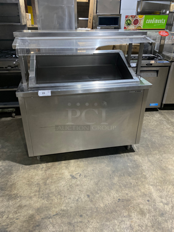 Delfield Commercial Cold Pan/Fresh Fish Display Case/Salad Bar Island/Sandwich Prep Combo! With Overhead Sneeze Guard! With 2 Storage Shelves! Model KCSC50NU! 115V 1Phase! On Casters!