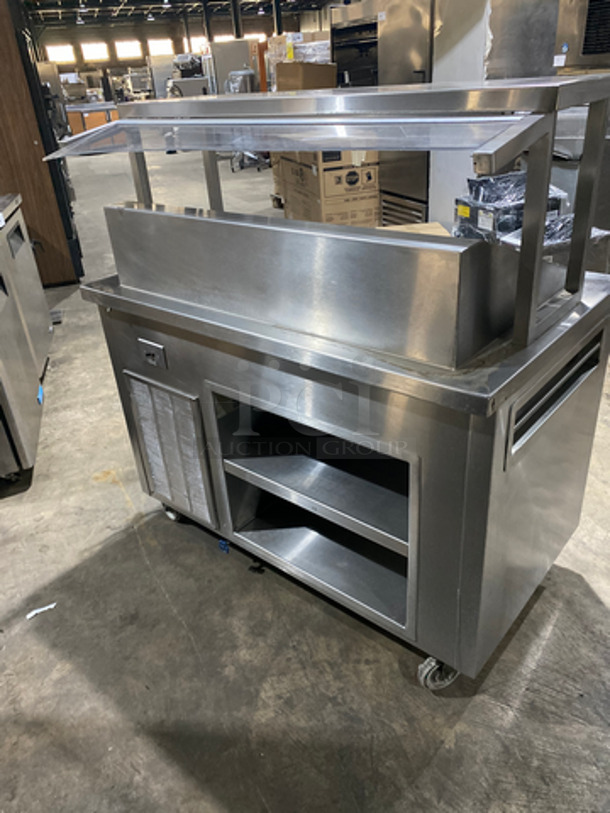 Delfield Commercial Cold Pan/Fresh Fish Display Case/Salad Bar Island/Sandwich Prep Combo! With Overhead Sneeze Guard! With 2 Storage Shelves! Model KCSC50NU! 115V 1Phase! On Casters! - Image 4 of 8