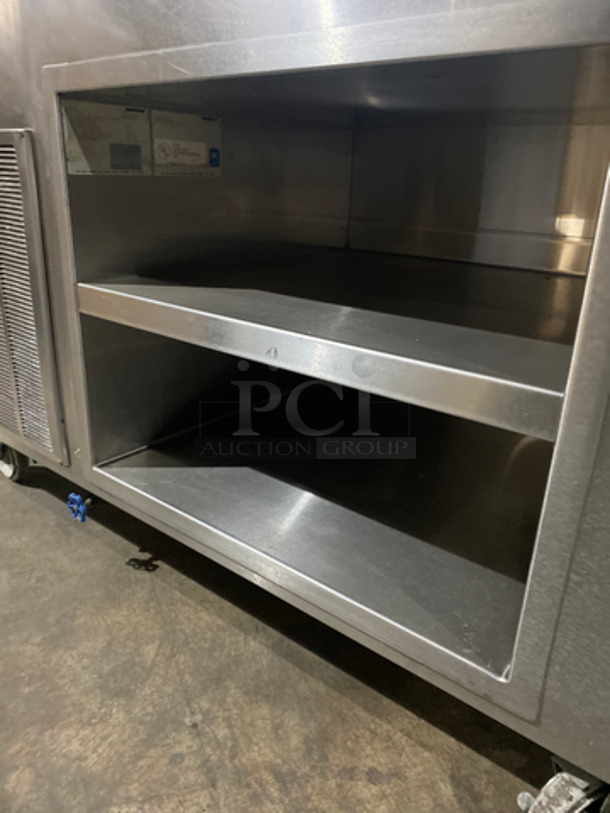 Delfield Commercial Cold Pan/Fresh Fish Display Case/Salad Bar Island/Sandwich Prep Combo! With Overhead Sneeze Guard! With 2 Storage Shelves! Model KCSC50NU! 115V 1Phase! On Casters! - Image 6 of 8