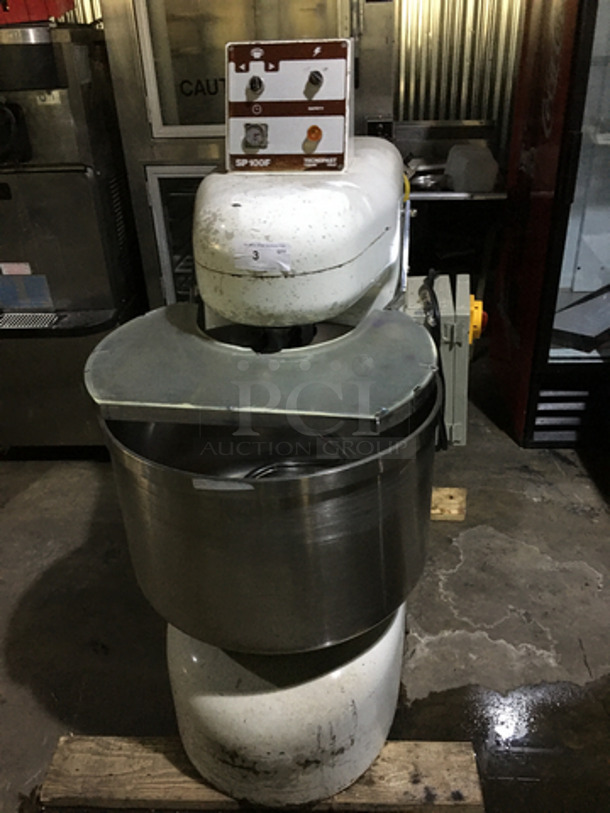 BMD Commercial Floor Style 2 Bag Spiral Mixer! Batch Capacity 100 Lbs.! With Stainless Steel Bowl! With Dough Hook!
