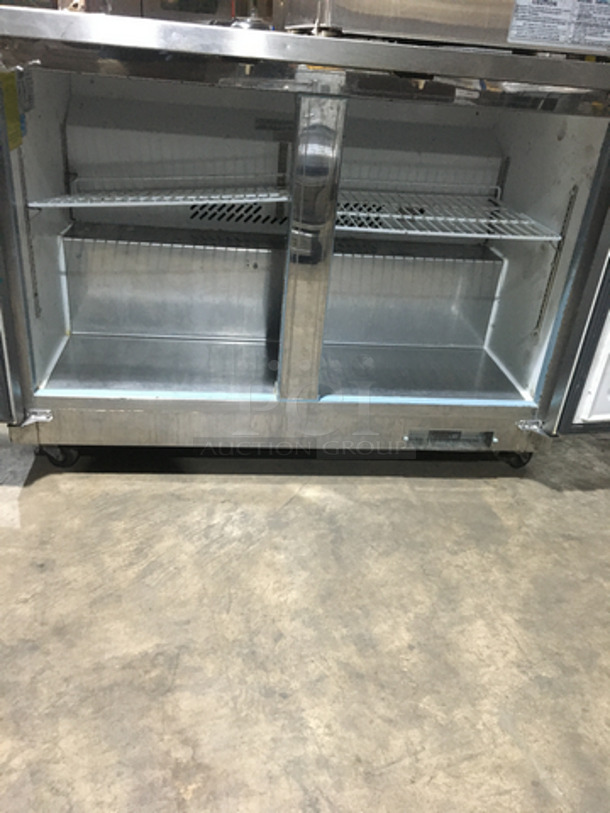 Entrée Commercial 2 Door Lowboy/Worktop Cooler! With Poly Coated Racks! All Stainless Steel! Model UR48Q Serial 1712ENTH99967! 115V 1Phase! On Casters! Not Tested! - Image 5 of 8