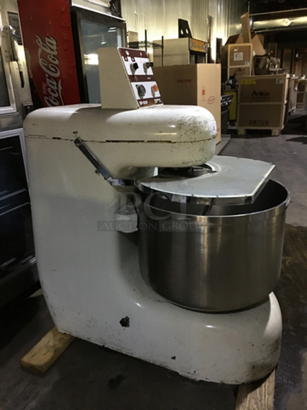BMD Commercial Floor Style 2 Bag Spiral Mixer! Batch Capacity 100 Lbs.! With Stainless Steel Bowl! With Dough Hook!
 - Image 3 of 8