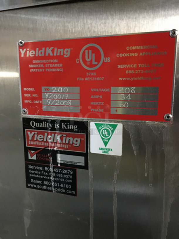 BEAUTIFUL! 2008 Yield King Commercial Electric Powered Omnivection Smoker/Steamer! All Stainless Steel! Model YK200 Serial Y20019! 208V 1Phase! On Commercial Casters! - Image 8 of 9