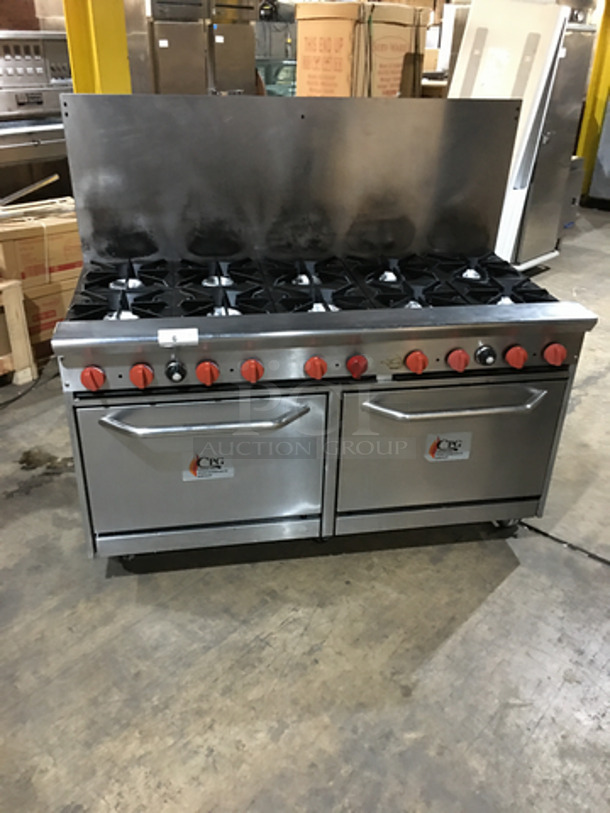 WOW! LATE MODEL! CPG Natural Gas Powered 10 Burner Commercial Range! With 2 Full Size Ovens Underneath! Model 60CPGV10B26N Serial 998491608010! On Commercial Casters!