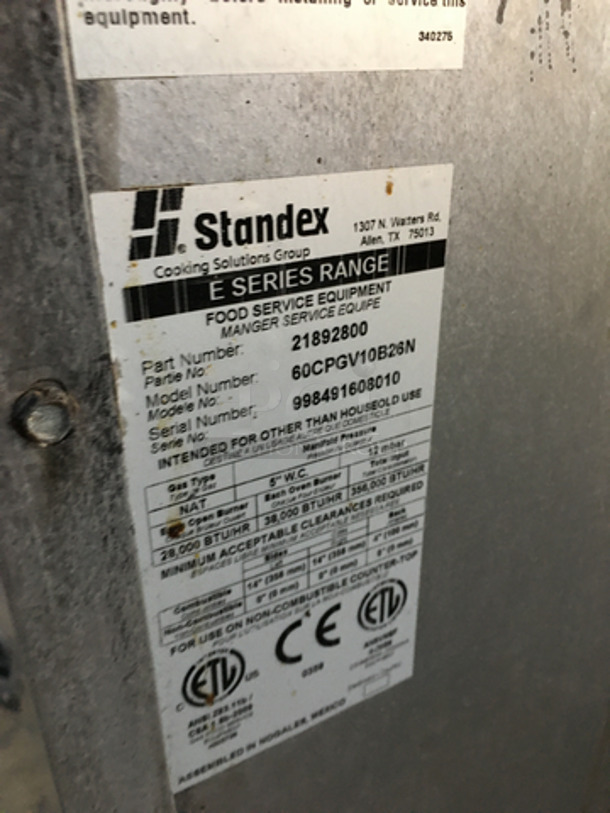 WOW! LATE MODEL! CPG Natural Gas Powered 10 Burner Commercial Range! With 2 Full Size Ovens Underneath! Model 60CPGV10B26N Serial 998491608010! On Commercial Casters! - Image 10 of 11
