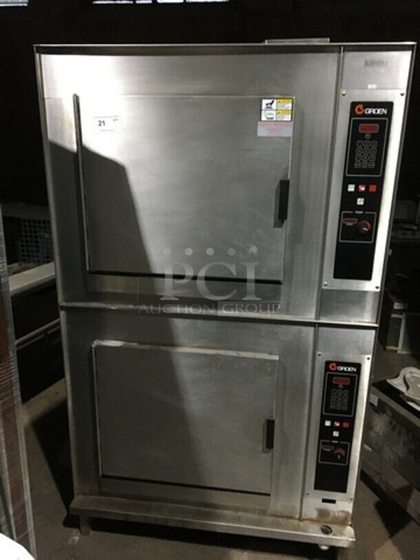 FABULOUS! Groen Commercial Natural Gas Powered Dual Deck Combi Oven! All Stainless Steel! Model CC20G Serial 8925MS! On Legs!