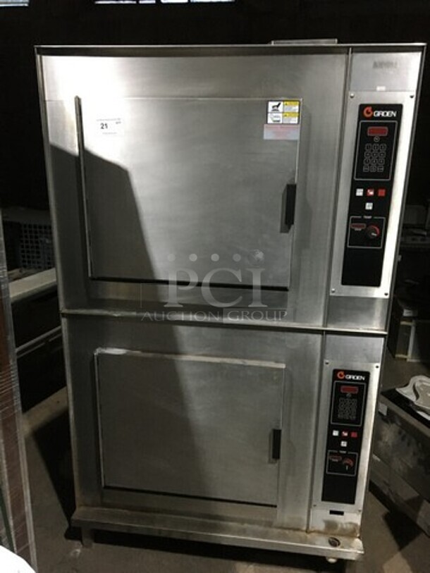 FABULOUS! Groen Commercial Natural Gas Powered Dual Deck Combi Oven! All Stainless Steel! Model CC20G Serial 8925MS! On Legs! - Image 1 of 9
