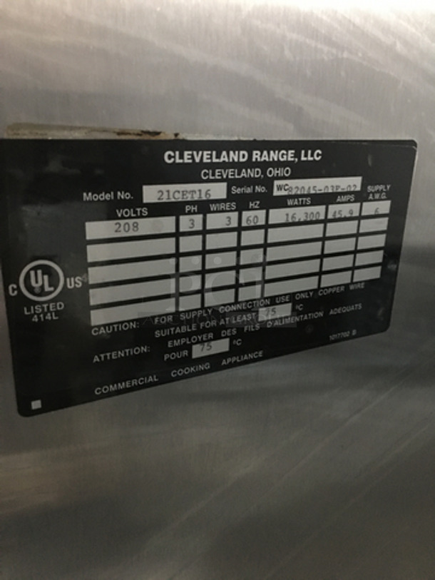 Cleveland Commercial Countertop Steam Cabinet! All Stainless Steel! Steam Craft Edition! Model 21CET16 Serial WC8204503F02! 208V 3Phase! On Legs! - Image 7 of 8