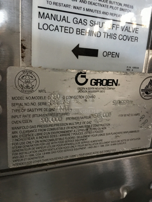 FABULOUS! Groen Commercial Natural Gas Powered Dual Deck Combi Oven! All Stainless Steel! Model CC20G Serial 8925MS! On Legs! - Image 3 of 9