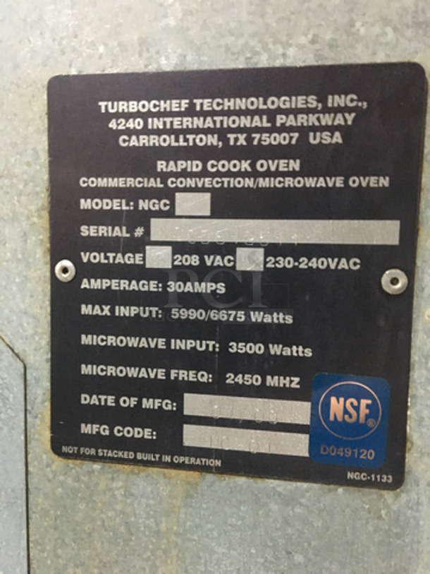 2008 Turbo Chef Counter Top Rapid Speed Oven! All Stainless Steel! Model NGC! 208/230/240V! - Image 5 of 7