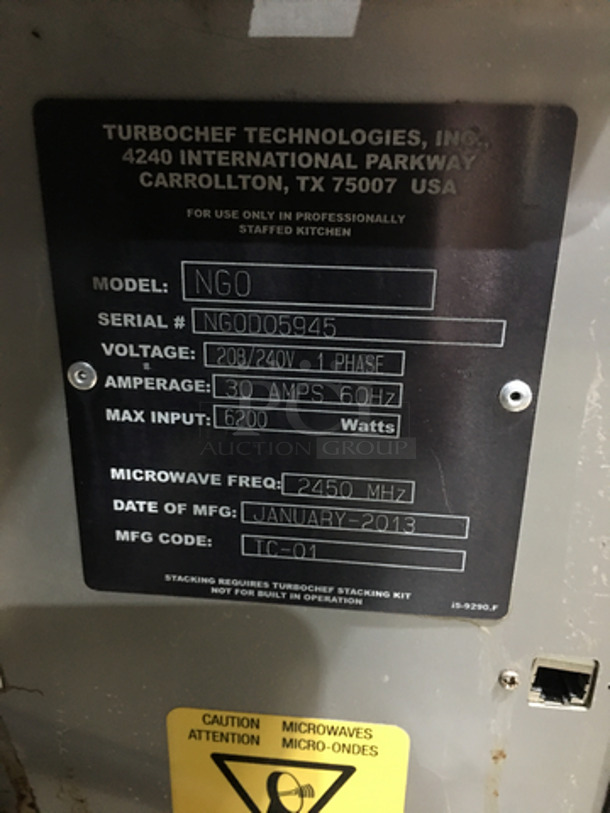 2013 Turbo Chef Commercial Countertop Rapid Cook Oven! Model NGO Serial NGOD05945! 208/240V 1 Phase! On Legs!
 - Image 6 of 7