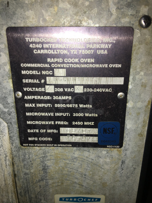 2008 Turbo Chef Counter Top Rapid Speed Oven! All Stainless Steel! Model NGC Serial NGCD611425! 208/230/240V! - Image 8 of 9