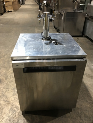 Delfield Commercial 2 Tap Kegerator! With Single Beer Tower! With Single Door Underneath Storage Space! All Stainless Steel! Model ND21RS00 Serial 1709152001692! 115V 1Phase!