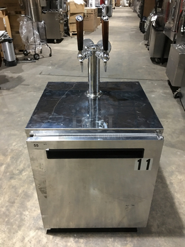 Delfield Commercial 2 Tap Kegerator! With Single Beer Tower! With Single Door Underneath Storage Space! All Stainless Steel! Model ND21TS00 Serial 1608152001208! 115V 1Phase!