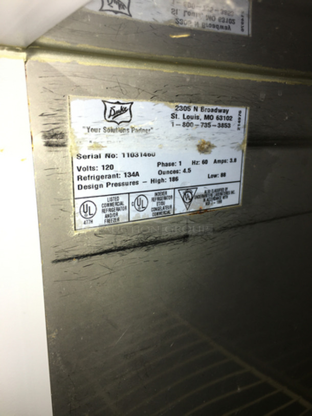 Duke Commercial Work/Prep Top Low Boy Cooler! With 2 Doors Underneath Storage Space! With Poly Coated Racks! With Backsplash! Model RUF48 Serial 11031460! 120V 1Phase! - Image 7 of 8